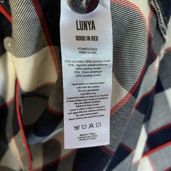 Lunya Pajama Top Buffalo Check Cotton Modal Brushed Flannel Shawl Collar Medium - Picture 6 of 14